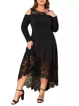 Женское черное кружевное сексуальное элегантное платье больших размеров с длинными рукавами, сарафан 1XL-6XL 1XL чёрный