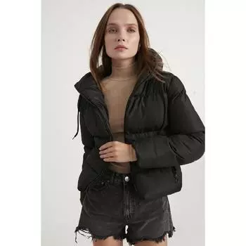 Женское черное надувное пальто с капюшоном Ss