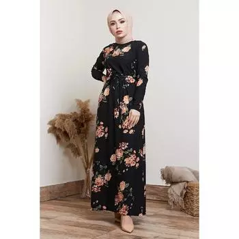 Женское черное платье-хиджаб с цветочным узором
