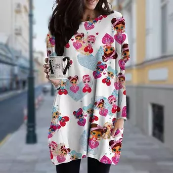 Женское черное платье с круглым вырезом и принтом для девочек, весна-осень, платье больших размеров с карманами XS фиолетовый