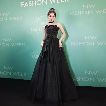 Женское черное вечернее платье Темпераментное вечернее платье знаменитости Платье Маленькое дизайнерское вечернее платье S