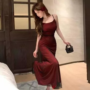 Женское чистое похотливое платье-малышки с открытой спиной и сетчатым принтом S красный