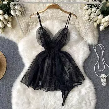 Женское чувственное ночное платье-майка, модное сетчатое сексуальное нижнее белье с вышивкой, тонкие пижамы 2023, прозрачное ночное белье S белый