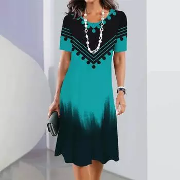 Женское цветное платье с 3D-принтом, топы с короткими рукавами, элегантный наряд, юбка-трапеция в стиле ретро, цветной наряд для вечеринки S
