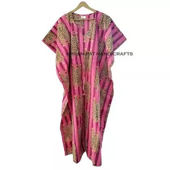 Женское детское розовое платье-кафтан с принтом тибетского тигра, хлопковое платье макси в стиле бохо, пляжное платье CKFTN-SCRN-FULL-BUYIT-089