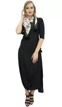 Женское дизайнерское черное платье макси с драпировкой и принтом Bimba от Bimba 10 чёрный