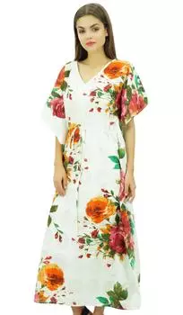 Женское дизайнерское хлопковое длинное макси-кафтановое платье Bimba, прикрывающее платье 14 белый