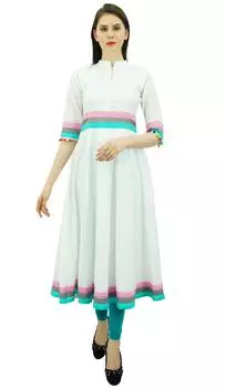 Женское дизайнерское хлопковое платье Bimba Kurta, длинное расклешенное платье Anarkali Kurti с 12 белый