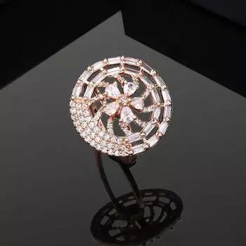 Женское дизайнерское кольцо на палец Estele с розовым золотом и цветком CZ (регулируемое)