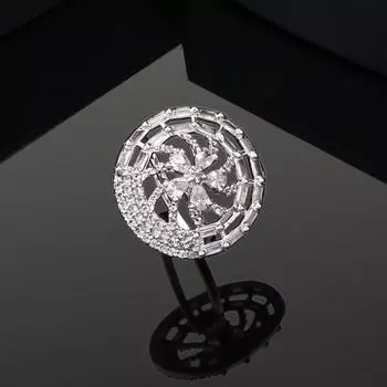 Женское дизайнерское кольцо на палец Estele с родиевым покрытием и CZ Flower (регулируемое)