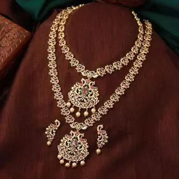 Женское дизайнерское ожерелье Estele с позолоченным фианитом и жемчугом в виде павлина