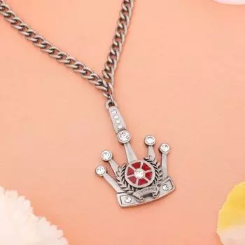 Женское дизайнерское ожерелье-подвеска Estele с оловянной оксидированной короной и белыми кристаллами