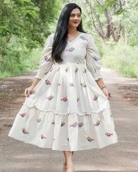 Женское дизайнерское платье Anarkali Kurta Платье миди Индийская праздничная одежда в стиле Болливуда Курти M белый
