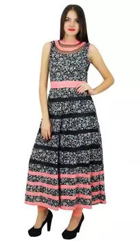 Женское дизайнерское платье Bimba с цветочным принтом, длинное платье без рукавов, одежда для вечеринок Anarkali 10 чёрный