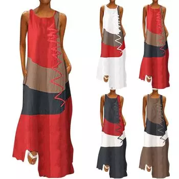 Женское дизайнерское ретро-платье с круглым вырезом, длинное платье, модное карманное платье без рукавов