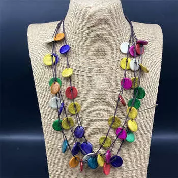 Женское длинное деревянное пляжное ожерелье с антиаллергенным орнаментом в стиле ретро в стиле бохо 62cm розы красного