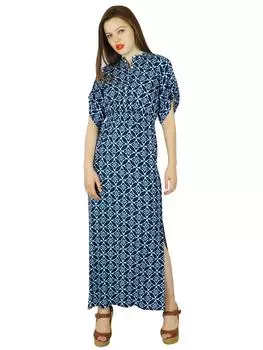 Женское длинное длинное платье из вискозы Bimba с боковым разрезом, летняя одежда 10 темно-синий