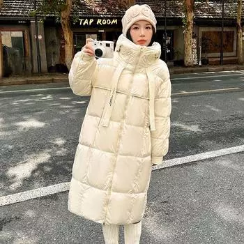 Женское длинное хлопковое пальто выше колена, корейское свободное зимнее хлопковое пальто S чёрный