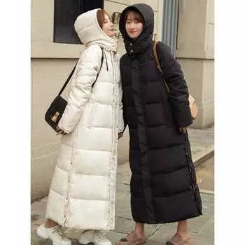 Женское длинное хлопковое пальто, женская зимняя куртка, корейская женская пуховая куртка, свободные толстые длинные пуховики, куртка-пуховик для женщин S белый
