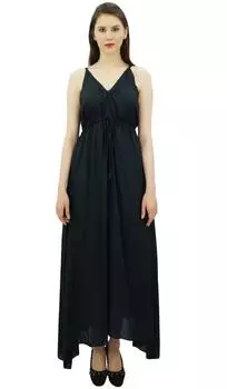 Женское длинное хлопковое пляжное платье макси Bimba с завязками на талии и ремешками на курорте 10 чёрный