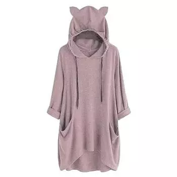 Женское длинное худи-пуловер с неровным подолом 45720 Толстовки с рукавами Кот L розовый