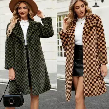 Женское длинное квадратное свободное плюшевое пальто с имитацией меха S