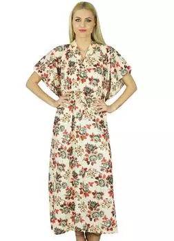 Женское длинное макси-кафтан Bimba, белое хлопковое платье-кафтан с цветочным принтом 10 белый
