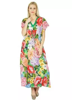 Женское длинное макси-кафтан с цветочным принтом Bimba, многоцветное хлопковое платье-кафтан с цветочным принтом 10 разноцветный