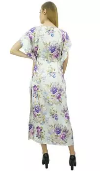 Женское длинное макси-кафтановое платье Bimba белого цвета с цветочным принтом и завязками на шнуровке - 10 белый