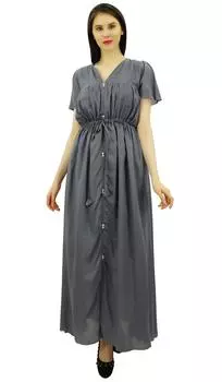 Женское длинное макси-платье Bimba с V-образным вырезом и кулиской на талии 14 серый