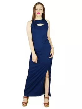Женское длинное макси-платье Bimba с разрезом по бокам, платье без рукавов с вырезом на шее 10 синий