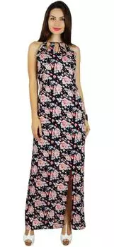 Женское длинное макси-платье Bimba с разрезом, черное цветочное платье до щиколотки, лето 10 чёрный