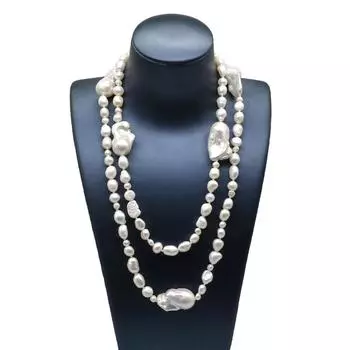 Женское длинное ожерелье из натурального жемчуга в стиле барокко, свитер, ожерелье из белого жемчуга, двухслойное ожерелье, обручальные украшения, бесплатная доставка 90cm