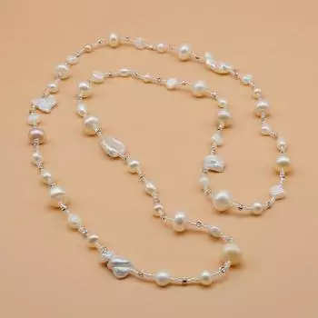Женское длинное ожерелье из натурального пресноводного жемчуга, свитер ручной работы, длинное ожерелье, платье с жемчугом в стиле барокко, длинное ожерелье, свадебные украшения