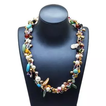 Женское длинное ожерелье, разноцветный жемчуг в стиле барокко, натуральные кристаллы, маленькие стеклянные бусины, богемные украшения ручной работы
