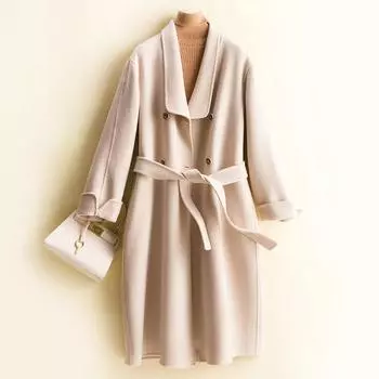 Женское длинное пальто 100% шерсть осеннее шерстяное пальто бушлат зимняя теплая шерстяная длинная куртка пальто M чёрный