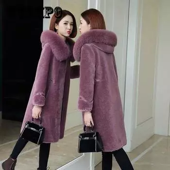 Женское длинное пальто из 100% кашемира с капюшоном, шерстяное пальто больших размеров с воротником из лисьего меха M