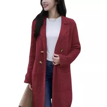 Женское длинное пальто из смесовой шерсти, оверсайз, двубортный тренч с лацканами с разрезом, теплое пальто на осень-зиму L красный