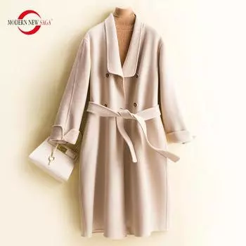 Женское длинное пальто MODERN NEW SAGA 100% шерсть осеннее шерстяное пальто полупальто зимняя теплая шерстяная длинная куртка пальто M чёрный