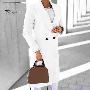 Женское длинное пальто осень-зима с застежкой на одну пуговицу, лацкан, свободный крой, однотонное пальто для офиса, повседневная одежда M чёрный