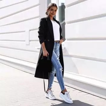 Женское длинное пальто осень-зима с застежкой на одну пуговицу, лацкан, свободный крой, однотонное пальто для офиса, повседневная одежда M белый