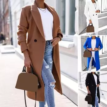 Женское длинное пальто осень-зима с застежкой на одну пуговицу, лацкан, свободный крой, однотонное пальто для офиса, повседневная одежда M чёрный