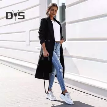 Женское длинное пальто осень-зима с застежкой на одну пуговицу, лацкан, свободный крой, однотонное пальто для офиса, повседневная одежда M белый