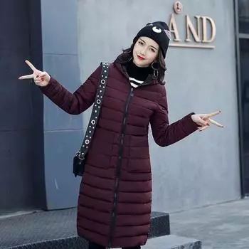 Женское длинное пальто, парки, осенне-зимние теплые пальто с капюшоном, двусторонняя куртка, верхняя одежда, винно-красный M M бордовый