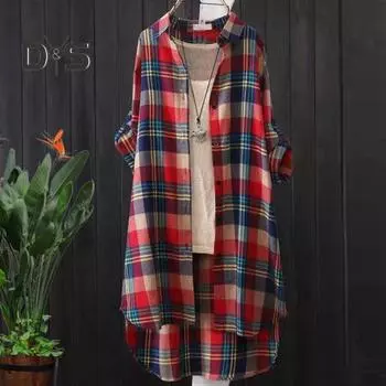 Женское длинное пальто с лацканами, длинными рукавами, пуговицами, рубашка, пальто с клетчатым принтом, открытый спереди, кардиган свободного кроя, осенний наряд S красный