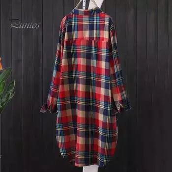 Женское длинное пальто с лацканами, длинными рукавами, пуговицами, рубашка, пальто с клетчатым принтом, открытый спереди, кардиган свободного кроя, осенний наряд S красный