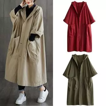 Женское длинное пальто-тренчкот средней длины, весенне-осеннее модное пальто-ветровка, однотонное длинное повседневное свободное женское пальто One Size зелёный