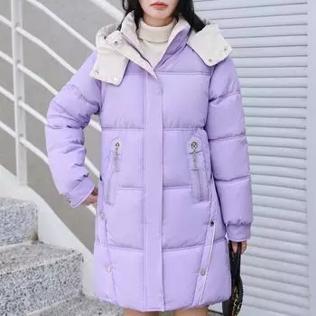 Женское длинное пальто, зимняя модная толстая теплая зимняя одежда, женские парки с капюшоном, куртки в корейском стиле M чёрный