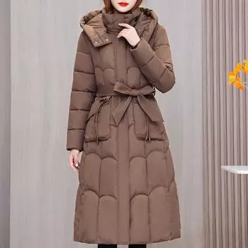 Женское длинное пальто зимняя верхняя одежда модные толстые теплые зимние парки для женщин пальто с капюшоном L чёрный