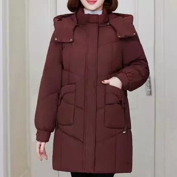 Женское длинное пальто зимняя верхняя одежда больших размеров элегантная женская куртка с капюшоном повседневная свободная толстая теплая парка 2XL чёрный